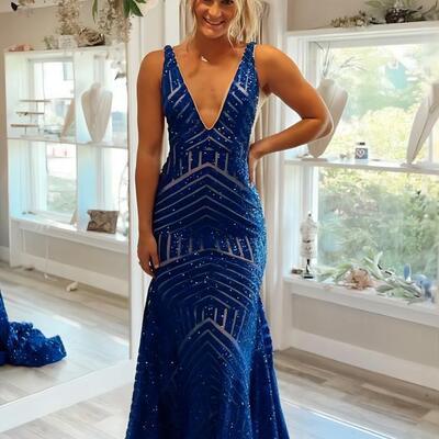 Wd0775, v-neck mermaid sequins long prom dresses, backless evening dress - Thumbnail 3