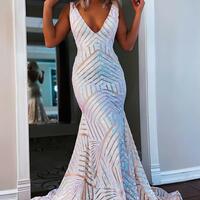 WD0775, V-Neck Mermaid Sequins Long Prom Dresses, Backless Evening Dress - Thumbnail 3