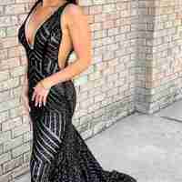 WD0775, V-Neck Mermaid Sequins Long Prom Dresses, Backless Evening Dress - Thumbnail 4