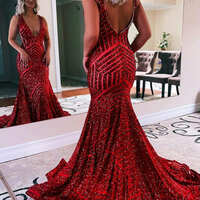 WD0775, V-Neck Mermaid Sequins Long Prom Dresses, Backless Evening Dress - Thumbnail 5