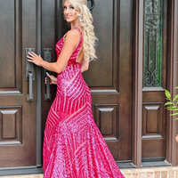 WD0775, V-Neck Mermaid Sequins Long Prom Dresses, Backless Evening Dress - Thumbnail 7