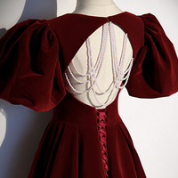 Burgundy velvet long prom dress evening dress,1665 - Thumbnail 1