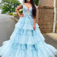 Princess A Line Off the Shoulder Light Pink Long Prom Dress with Ruffles - Thumbnail 3