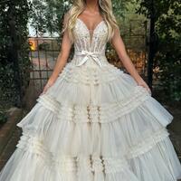 Princess A Line Off the Shoulder Light Pink Long Prom Dress with Ruffles - Thumbnail 4