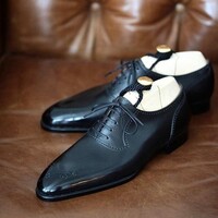 New handmade oxfords black premium leather bespoke lace up shoes for men custom made on orders - Thumbnail 1
