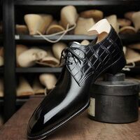 New handmade black leather oxfords dress men shoes black shining two tone leather shoes ready to wear shoes - Thumbnail 1