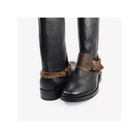 Handmade Black Leather Biker Boots With Removable Detail Handmade Genuine Leather Polo Boots - Thumbnail 1