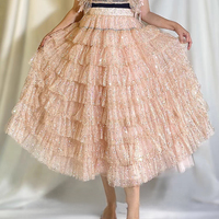 BABY PINK Sequin Tulle Skirt Outfit Women's Sparkly Layered Tulle Skirts Holiday Custom Plus Size Princess Skirt - Thumbnail 1