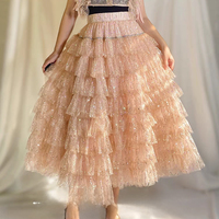 BABY PINK Sequin Tulle Skirt Outfit Women's Sparkly Layered Tulle Skirts Holiday Custom Plus Size Princess Skirt - Thumbnail 3