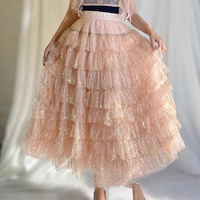 BABY PINK Sequin Tulle Skirt Outfit Women's Sparkly Layered Tulle Skirts Holiday Custom Plus Size Princess Skirt - Thumbnail 4