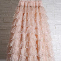 BABY PINK Sequin Tulle Skirt Outfit Women's Sparkly Layered Tulle Skirts Holiday Custom Plus Size Princess Skirt - Thumbnail 7