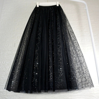 Black Sequin Tulle Skirt Holiday Outfit Women's Black Sparkly Skirts Black Maxi Tulle Skirt Custom Plus Size Tulle Skirt - Thumbnail 7