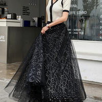 Black Sequin Tulle Skirt Holiday Outfit Women's Black Sparkly Skirts Black Maxi Tulle Skirt Custom Plus Size Tulle Skirt - Thumbnail 2