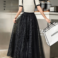 Black Sequin Tulle Skirt Holiday Outfit Women's Black Sparkly Skirts Black Maxi Tulle Skirt Custom Plus Size Tulle Skirt - Thumbnail 3