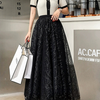 Black Sequin Tulle Skirt Holiday Outfit Women's Black Sparkly Skirts Black Maxi Tulle Skirt Custom Plus Size Tulle Skirt - Thumbnail 5