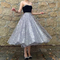 Sliver Sequin Tulle Skirt Outfit Women's Sparkly Tulle Midi Skirts Holiday Sequin Skirt Custom Plus Size Full Circle - Thumbnail 1