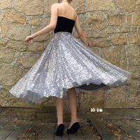 Sliver Sequin Tulle Skirt Outfit Women's Sparkly Tulle Midi Skirts Holiday Sequin Skirt Custom Plus Size Full Circle - Thumbnail 3
