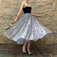 Sliver Sequin Tulle Skirt Outfit Women's Sparkly Tulle Midi Skirts Holiday Sequin Skirt Custom Plus Size Full Circle - Thumbnail 4