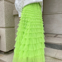 NEON Green Tulle Skirt Outfit Floor Length Tiered Tulle Skirt Plus Size Layered  Maxi Skirt Neon Green Holiday Maxi Tulle Skirts - Thumbnail 2