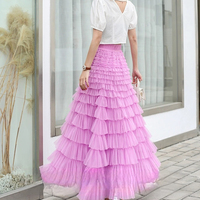 Fuchsia Long Tulle Skirt Outfit Women Tiered Maxi Skirt Plus Size Layered Maxi Skirt Wedding Party Maxi Tulle Skirts - Thumbnail 3