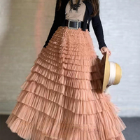 Women Pink Nude Tulle Maxi Skirt Outfit Tiered Maxi Tulle Skirts Custom Plus Size Layered Maxi Skirt Prom Maxi Skirt - Thumbnail 2