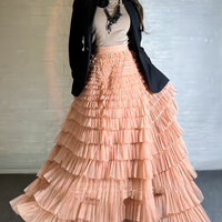 Women Pink Nude Tulle Maxi Skirt Outfit Tiered Maxi Tulle Skirts Custom Plus Size Layered Maxi Skirt Prom Maxi Skirt - Thumbnail 1