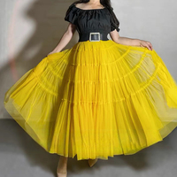 YELLOW Tiered Long Tulle Skirt Outfit Women Elastic Full Tulle Skirt Wedding Party Skirt Plus Size Mesh Skirt - Thumbnail 2