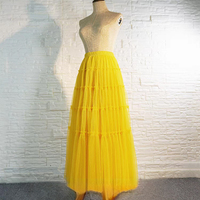 YELLOW Tiered Long Tulle Skirt Outfit Women Elastic Full Tulle Skirt Wedding Party Skirt Plus Size Mesh Skirt - Thumbnail 4
