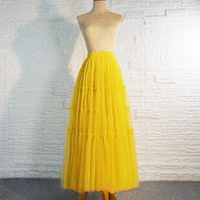 YELLOW Tiered Long Tulle Skirt Outfit Women Elastic Full Tulle Skirt Wedding Party Skirt Plus Size Mesh Skirt - Thumbnail 5