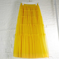 YELLOW Tiered Long Tulle Skirt Outfit Women Elastic Full Tulle Skirt Wedding Party Skirt Plus Size Mesh Skirt - Thumbnail 3