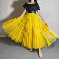 YELLOW Tiered Long Tulle Skirt Outfit Women Elastic Full Tulle Skirt Wedding Party Skirt Plus Size Mesh Skirt - Thumbnail 1