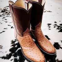 Handmade Pure Brown Leather & Ostrich Tan Cowboy Boots For Men's - Thumbnail 1