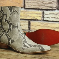 Handmade Leather Snake Texture Ankle High Zipper Boot For Men, Leather Boots - Thumbnail 1