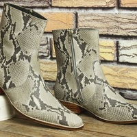 Handmade Leather Snake Texture Ankle High Zipper Boot For Men, Leather Boots - Thumbnail 4