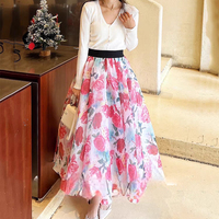 Women Floral Tulle Skirt Outfit Holiday Floral Tulle Maxi Skirt Custom Plus Size Floor Length Tulle Skirt Outfit for Adult - Thumbnail 1