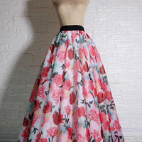 Women Floral Tulle Skirt Outfit Holiday Floral Tulle Maxi Skirt Custom Plus Size Floor Length Tulle Skirt Outfit for Adult - Thumbnail 5