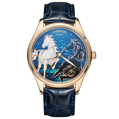 Carnival watch Symbolic Animals Horse 41mm dial Japanese mechanical movt 3ATM causal business wristwatch 515G