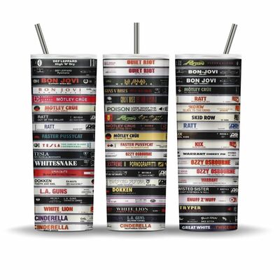 Hair band cassette tapes 20 oz skinny tumbler