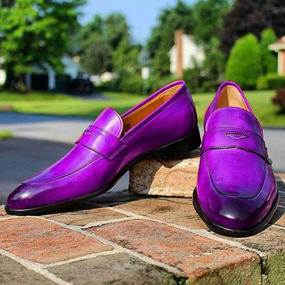 Purple penny loafers moccasin dress shoes