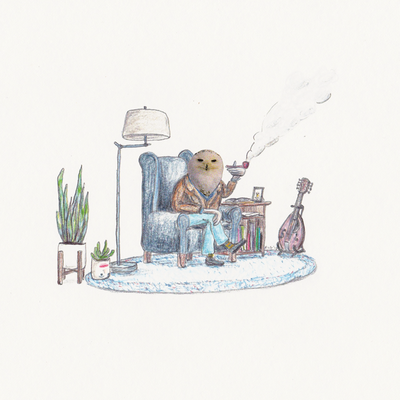 "lounging owl" signed art print by robbie guertin - Thumbnail 2