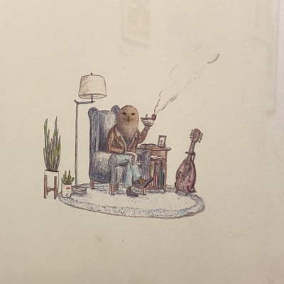 "lounging owl" signed art print by robbie guertin