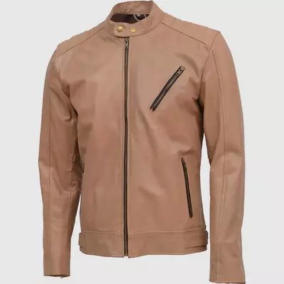 Beige leather biker jacket
