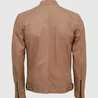 BEIGE LEATHER BIKER JACKET - Thumbnail 1