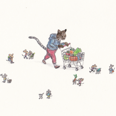 "shopping cart cat" signed art print by robbie guertin - Thumbnail 2