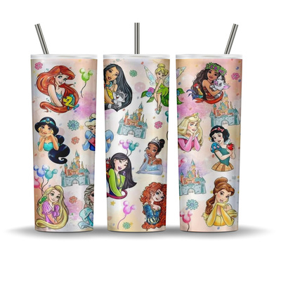 Disney's princesses 20 oz tumbler - belle, ariel, mulan, jasmine, aurora, merida