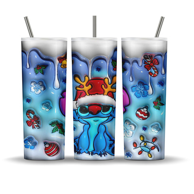 Disney's stitch with santa hat embossed 3-d look 20 oz tumbler
