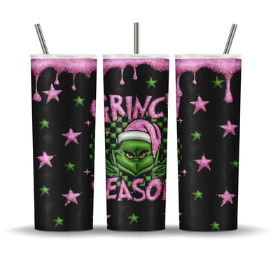 Grinch season 20 oz tumbler - black with pink stars
