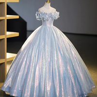 Shiny Tulle Sequins Long A-Line Ball Gown - Thumbnail 1