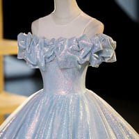 Shiny Tulle Sequins Long A-Line Ball Gown - Thumbnail 3