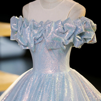 Shiny Tulle Sequins Long A-Line Ball Gown - Thumbnail 4